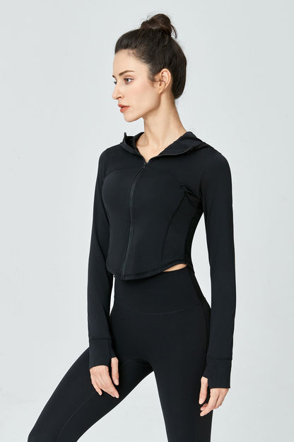 Full-Zip Crop Hoodie With Thumb Holes