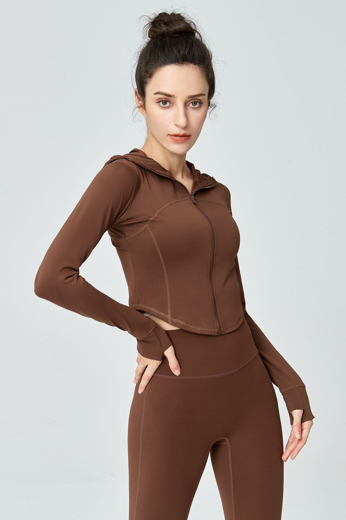 Full-Zip Crop Hoodie With Thumb Holes