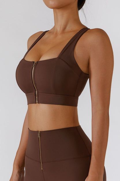 Crossover Straps Zip Front Sports Bra