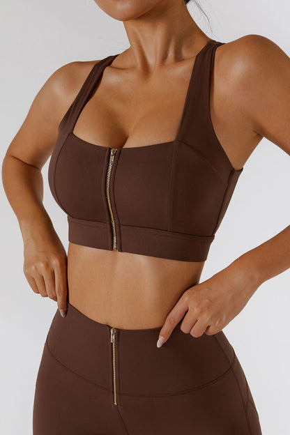 Crossover Straps Zip Front Sports Bra