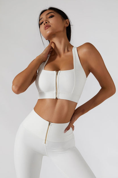 Crossover Straps Zip Front Sports Bra